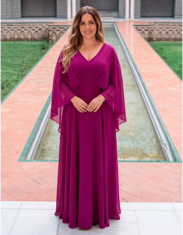 Bougainvillea plus size long dress with cape sleeves