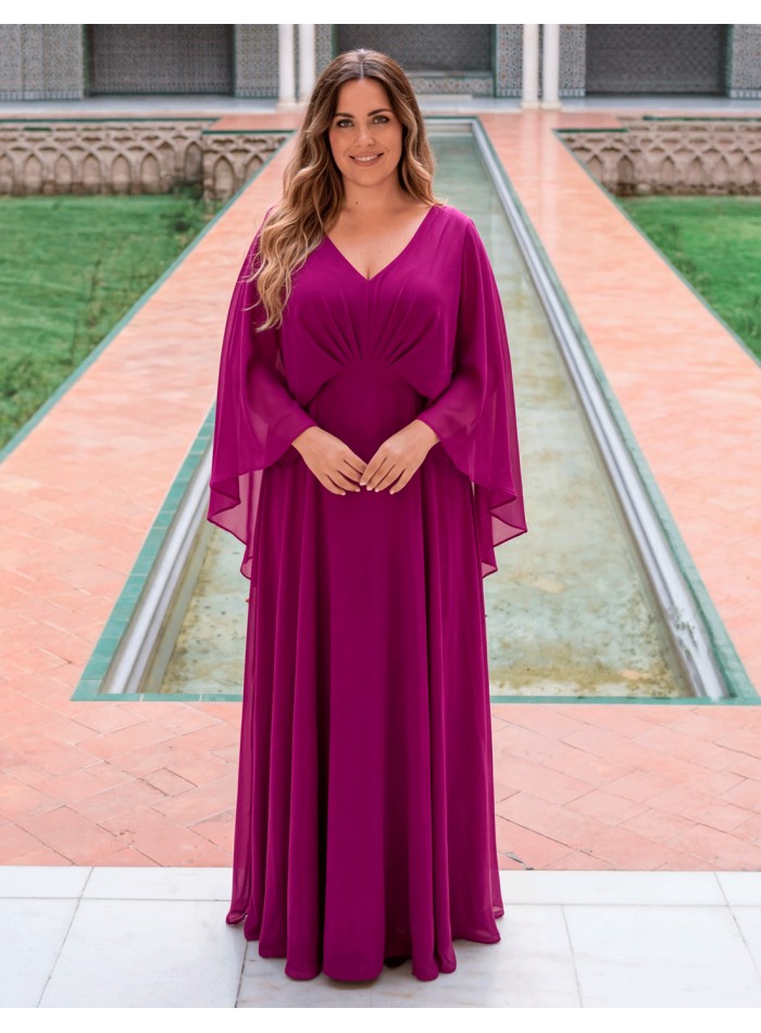 Bougainvillea plus size long dress with cape sleeves