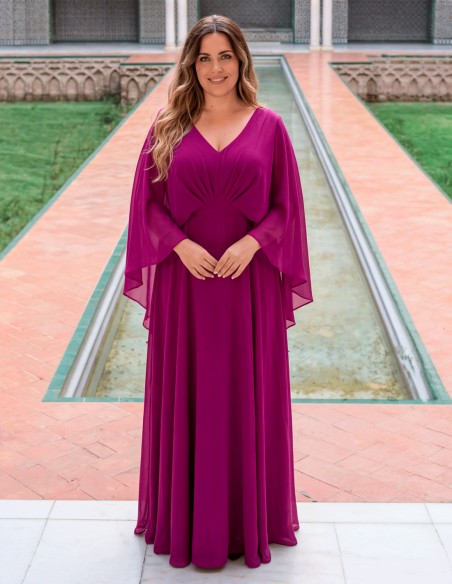 Bougainvillea plus size long dress with cape sleeves