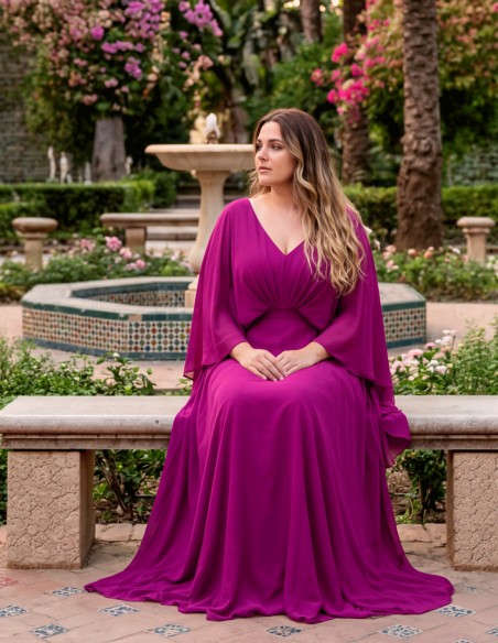 Vestido largo buganvilla de talla grande con manga capa