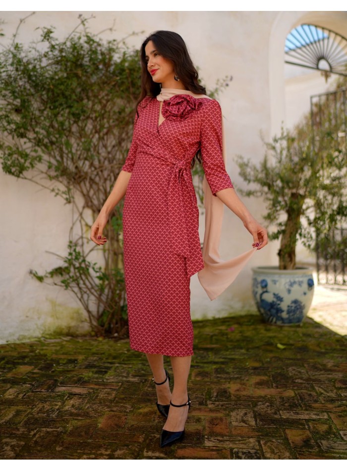 Printed midi dress with V-neckline and maxi...