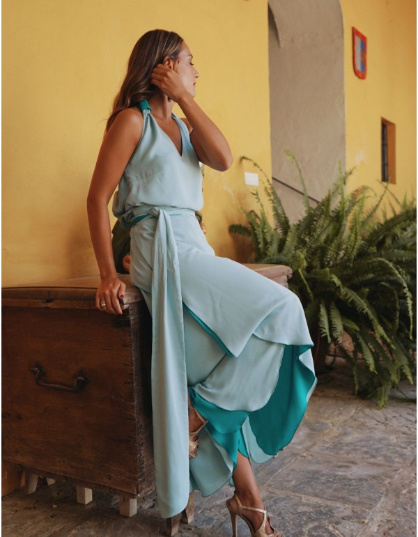 Guest ensemble with open back top and midi skirt