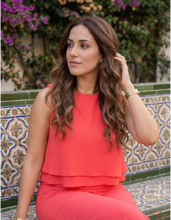 Conjunto coral de dos piezas con top de volantes y... 2