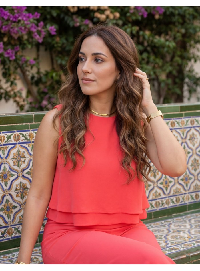 Conjunto coral de dos piezas con top de...