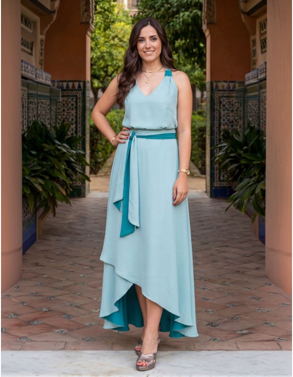 Ensemble midi bicolore aigue-marine avec col licou et...
