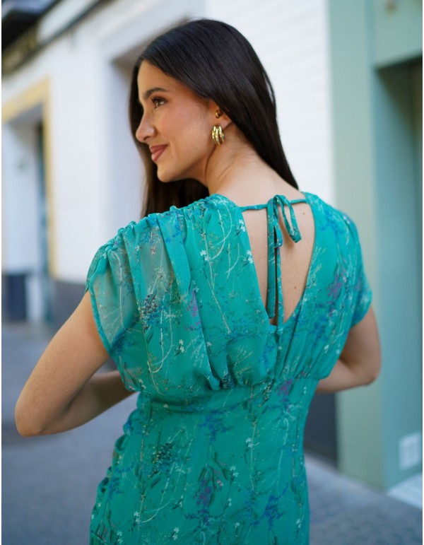 Midi dress with draped waist and V-neckline 2