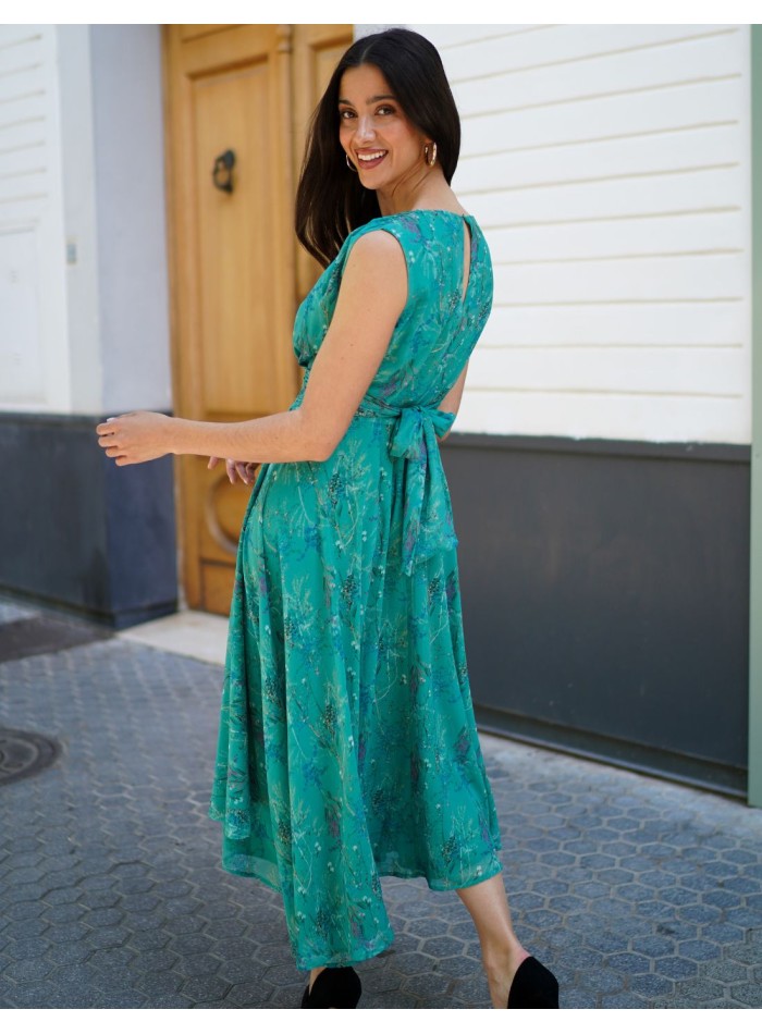 Robe midi avec taille drapée et décolleté en V