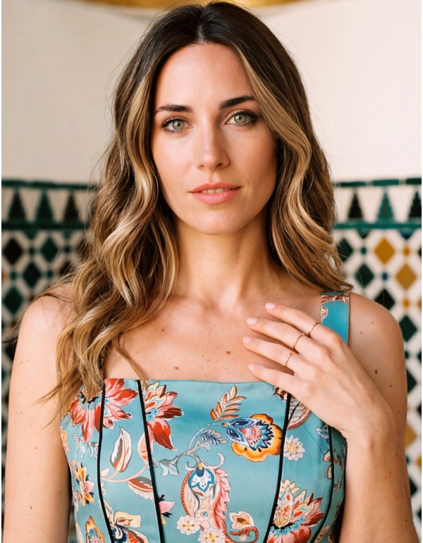 Vestido midi estampado floral en verde agua para invitada 2