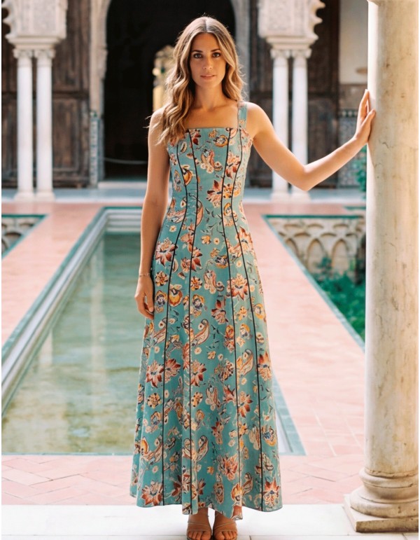 Floral print midi dress in aqua green for guests