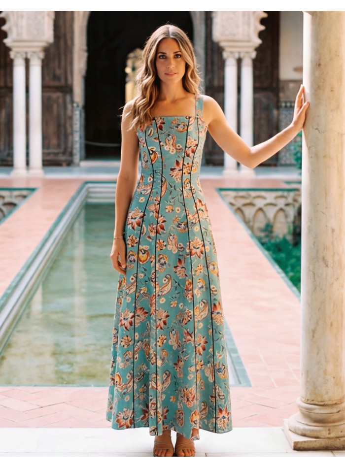 Robe midi à imprimé floral en vert d'eau pour les invités