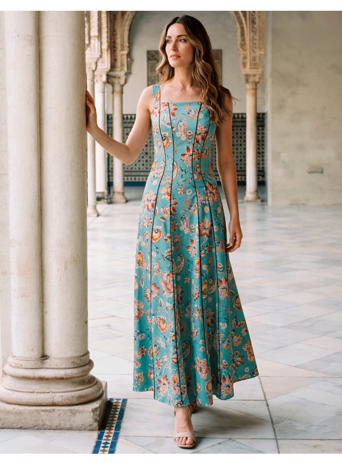 Vestido midi verde agua con estampado floral: frescura y elegancia para invitadas