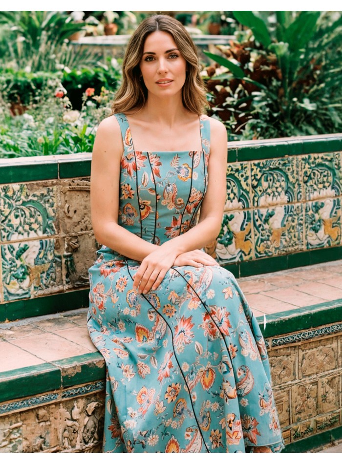 Floral print midi dress in aqua green for guests