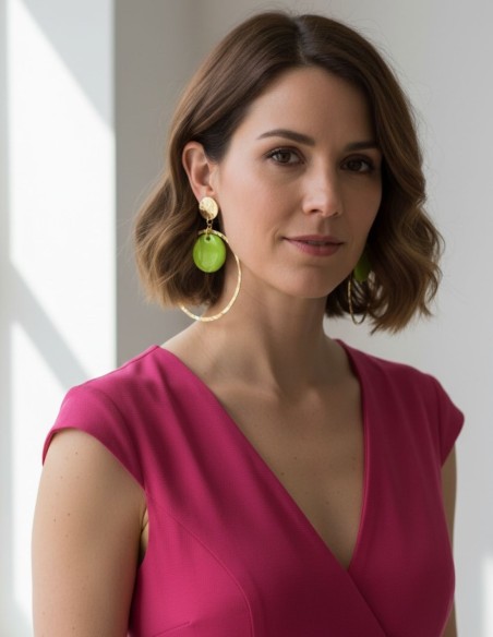Gold circle with purple ceramic detail party earrings