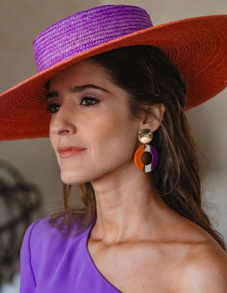 Boucles d'oreilles en plaqué or avec motif géométrique et détails en céramique émaillée