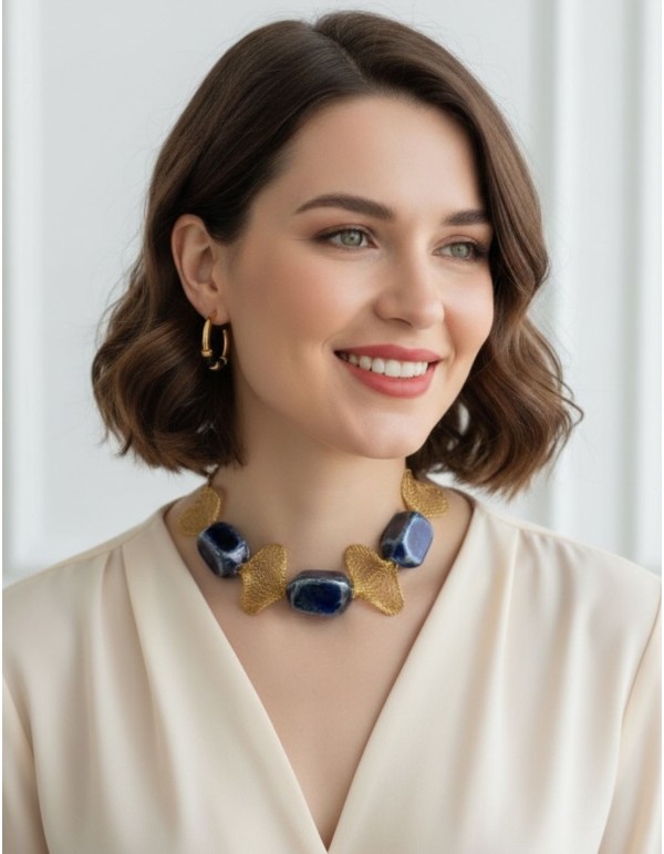 Collier de perles en céramique émaillée avec maille en...