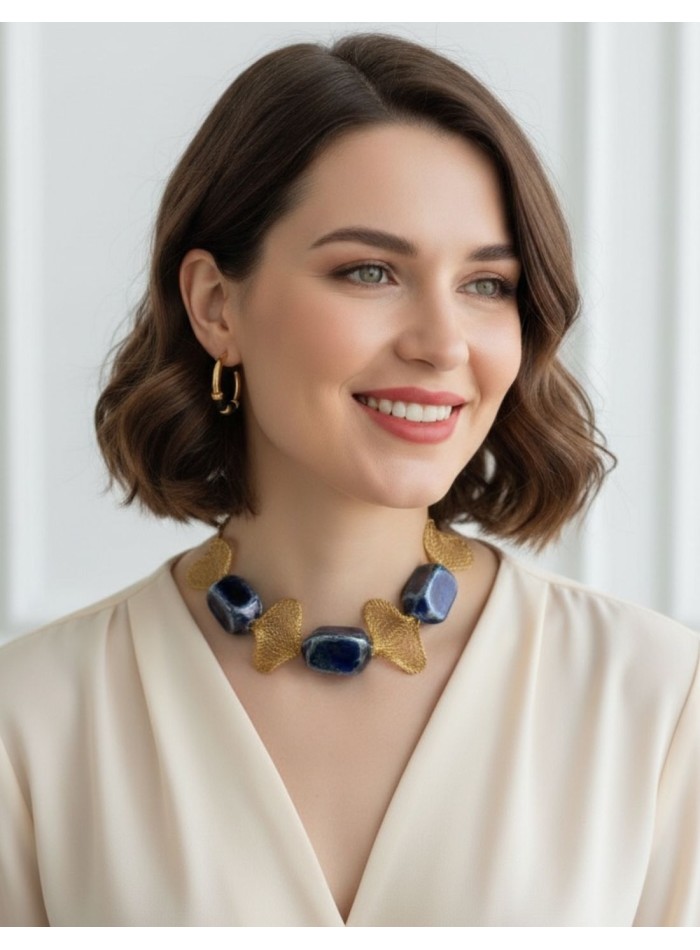 Collar de bolas de cerámica esmaltada con malla de titano