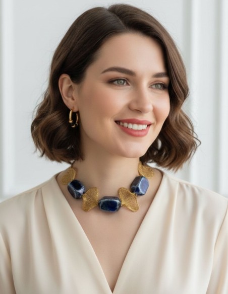 Collar de bolas de cerámica esmaltada con malla de titano