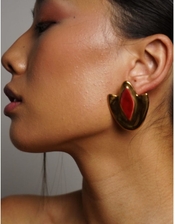 Pendientes maxi geométricos con detalle esmaltado 2