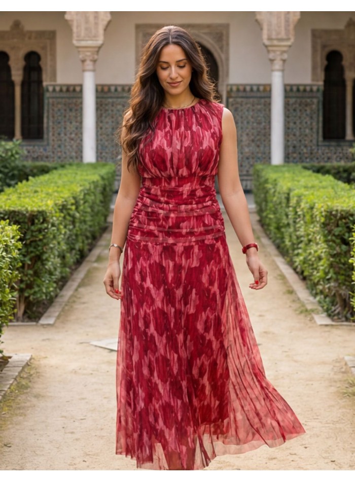 Robe midi imprimée dans les tons roses avec...