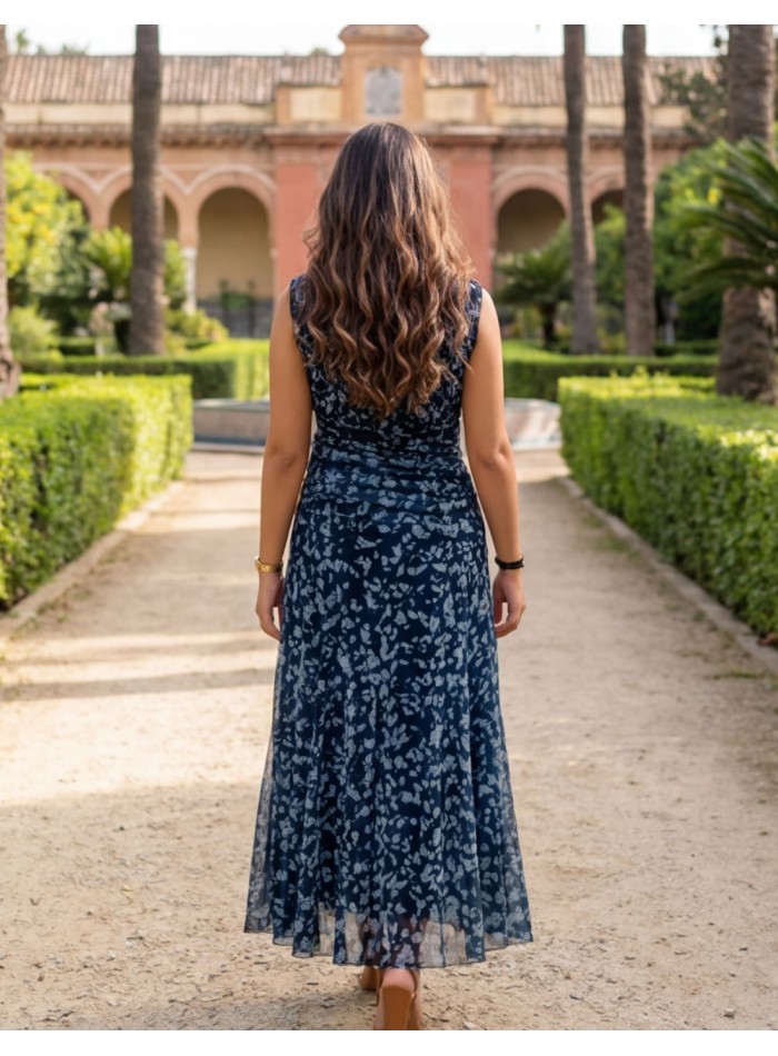 Robe midi imprimée dans les tons bleus avec...
