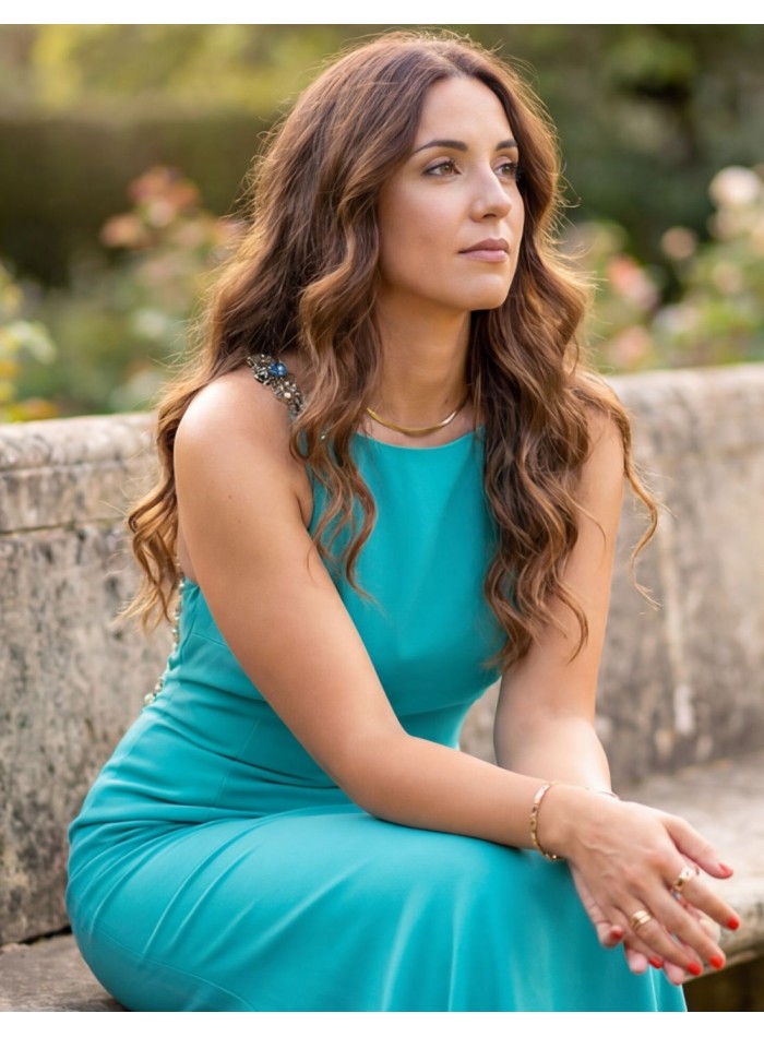 Robe longue bleu turquoise avec dos ouvert et...