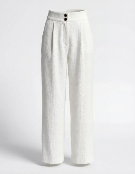 Pantalón largo blanco estilo recto en tweed para eventos