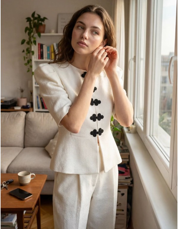 Veste blanche en tweed avec péplum 2