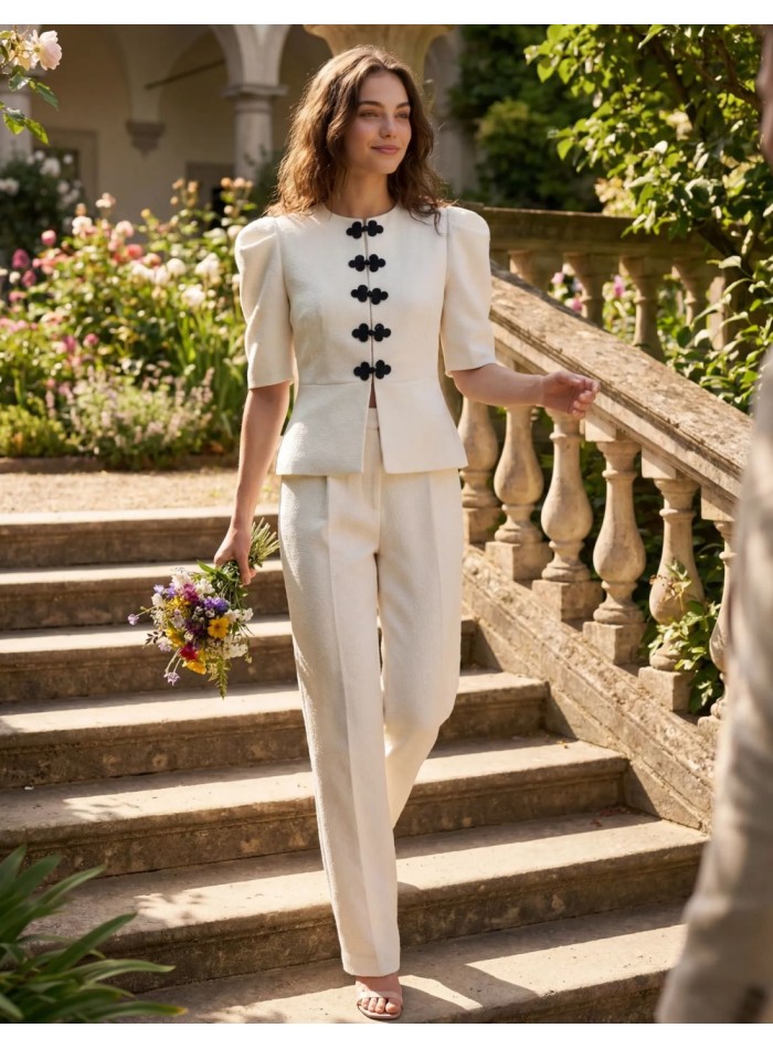 Chaqueta blanca en tweed con peplum para comunion