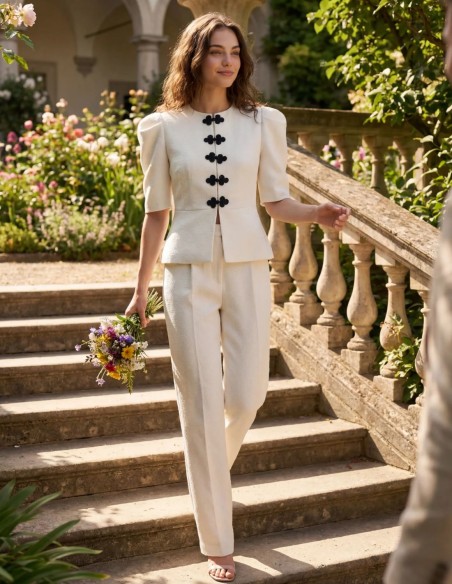 Veste blanche en tweed avec péplum