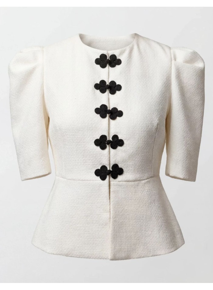 White jacket in tweed with peplum