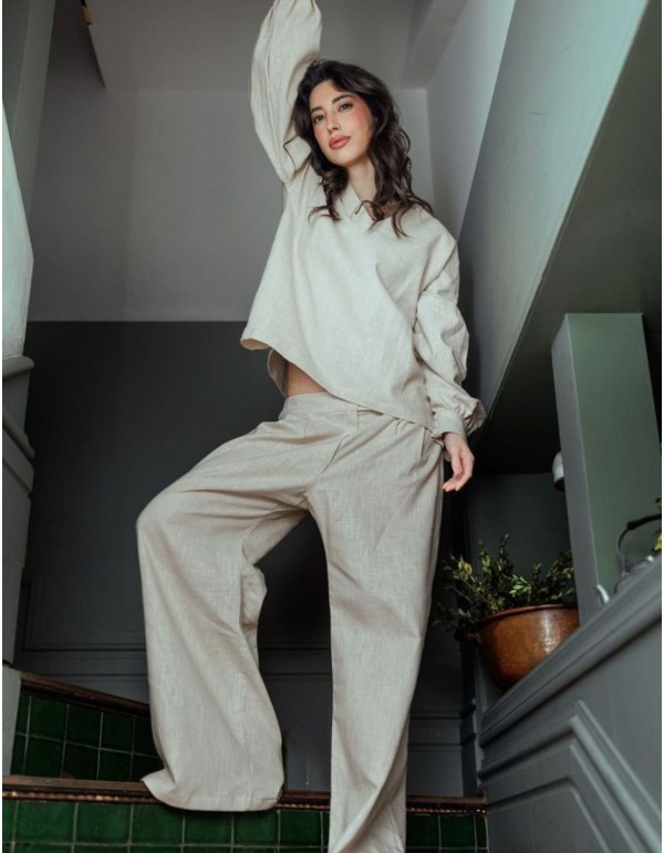 Pantalon en lin avec tissu fluide et drapé
