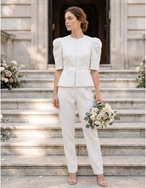 Embroidered bambula jacket in white color
