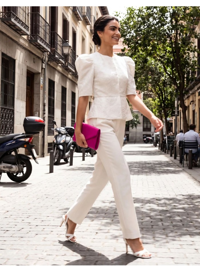 Veste en bambou brodé blanc