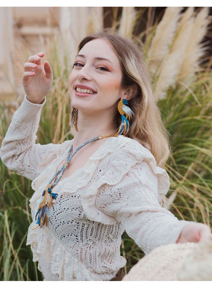 Multicolored party earrings with bird design