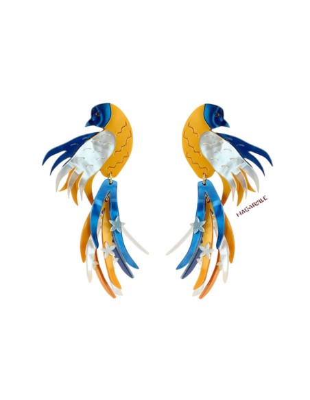 Boucles d'oreilles de fête multicolores avec motif d'oiseau