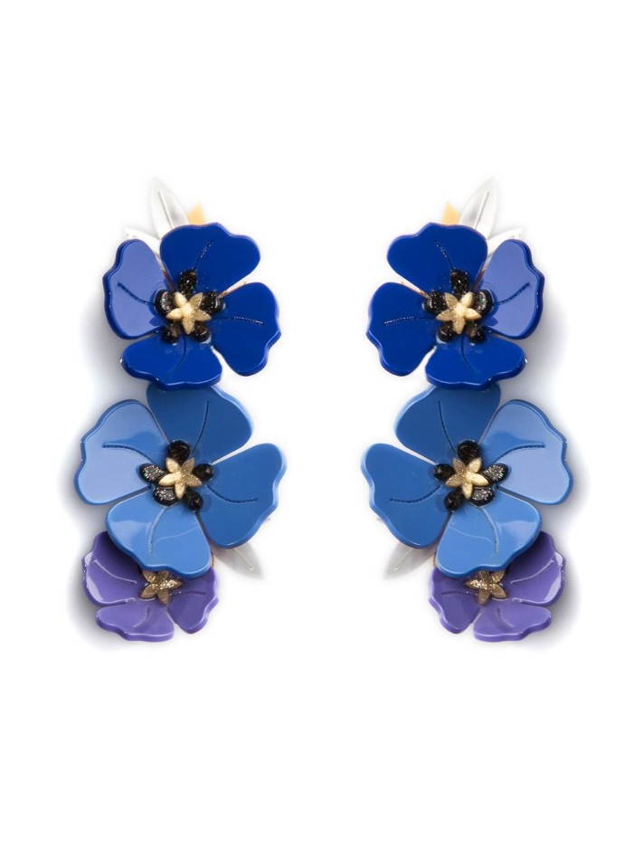 Pendientes largos de amapolas color azul