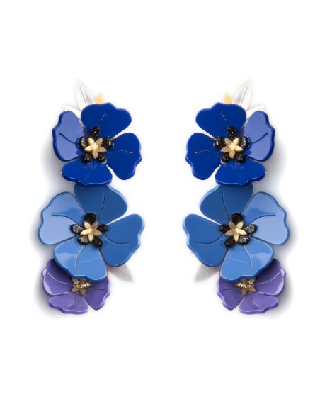 Long blue poppy earrings