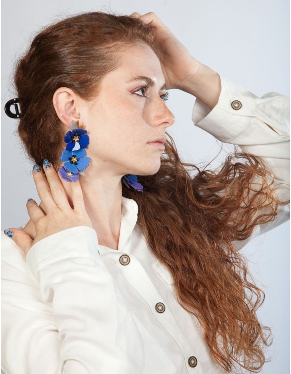 Longues boucles d'oreilles coquelicot bleu 2
