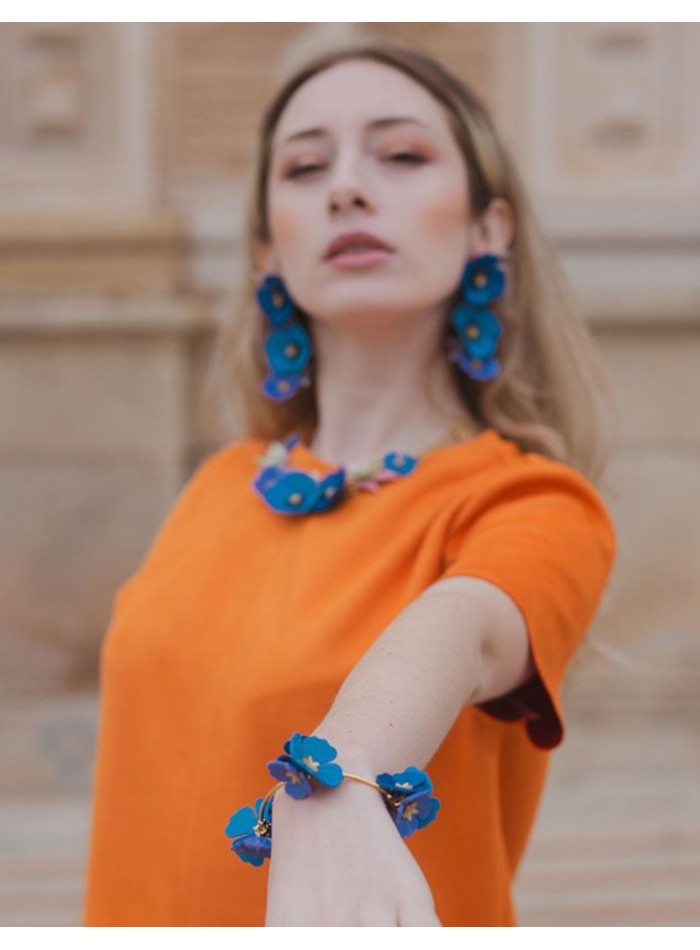 Pendientes largos de amapolas color azul para mujer