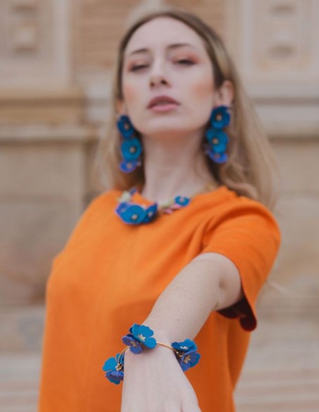 Longues boucles d'oreilles coquelicot bleu