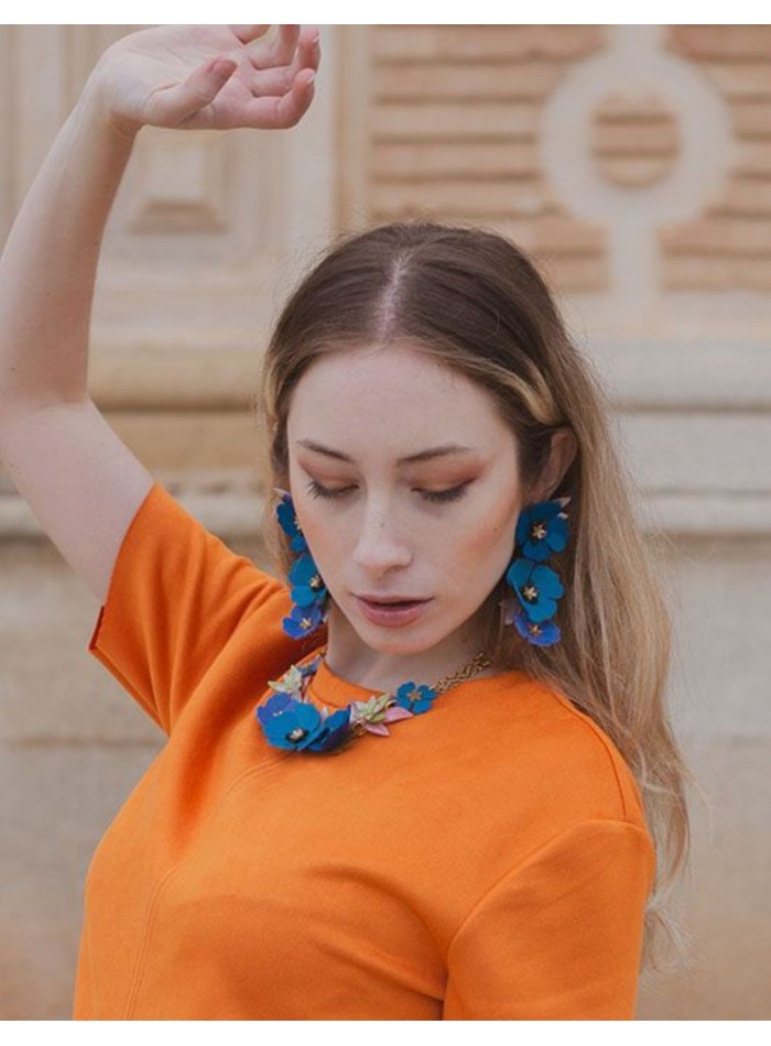 Longues boucles d'oreilles coquelicot bleu