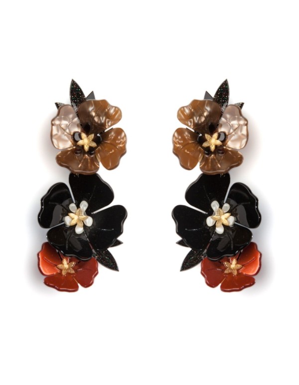 Pendientes largos de flores multicolor