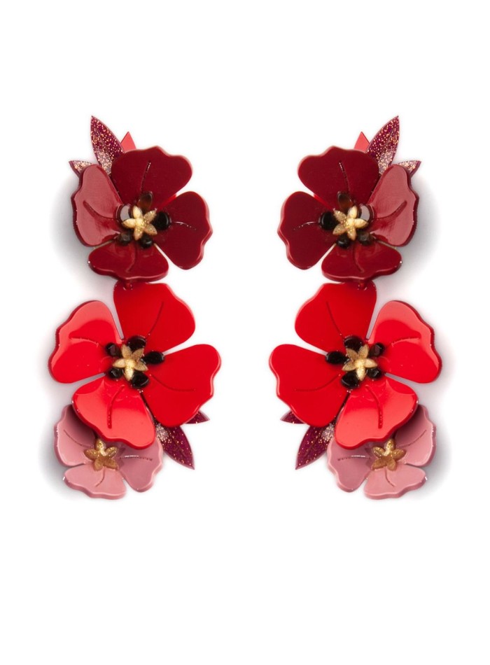 Long red flower earrings