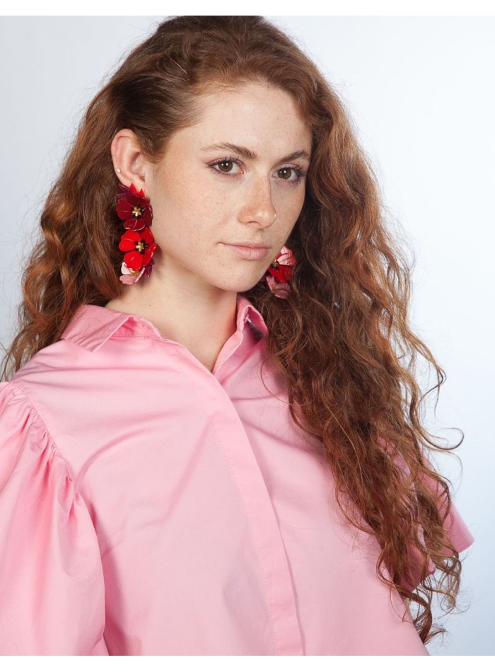 Boucles d'oreilles longues fleurs rouges