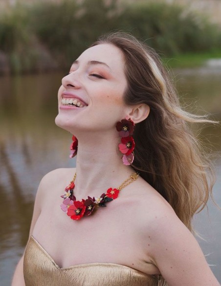 Long red flower earrings