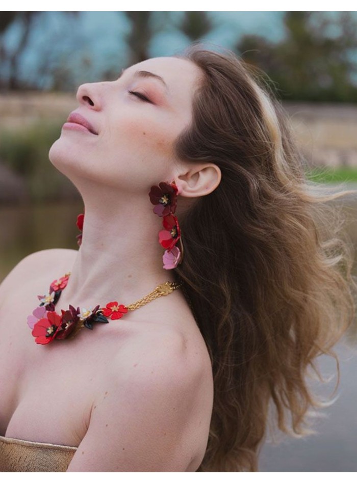 Long red flower earrings