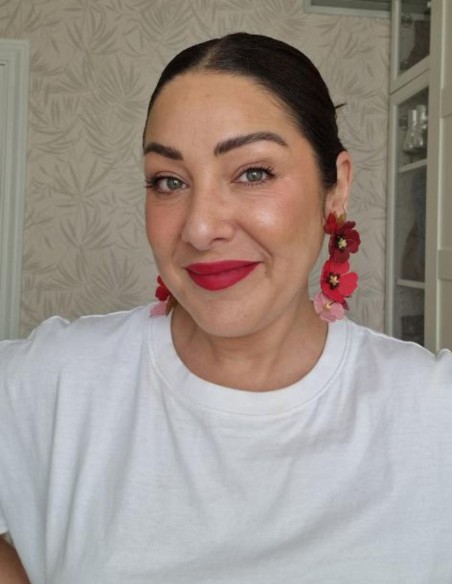 Boucles d'oreilles longues fleurs rouges