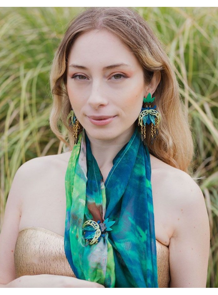 Beetle shaped party earrings in shades of green