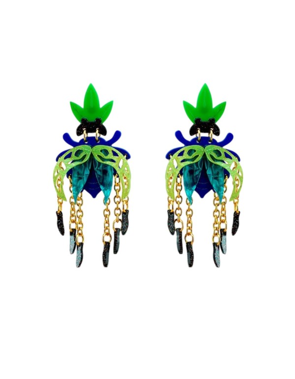 Pendientes de fiesta en forma de escarabajo en tonos verdes