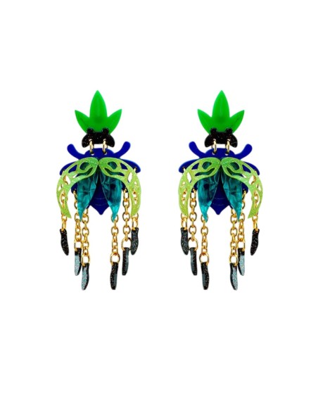 Pendientes de fiesta en forma de escarabajo en tonos verdes